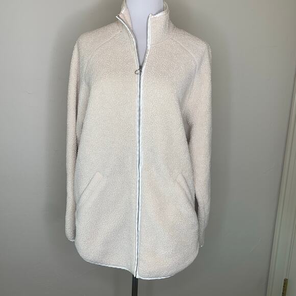 Express Cream Sherpa Fuzzy Fleece Teddy Zip Up Jacket Sz XS - Picture 1 of 8